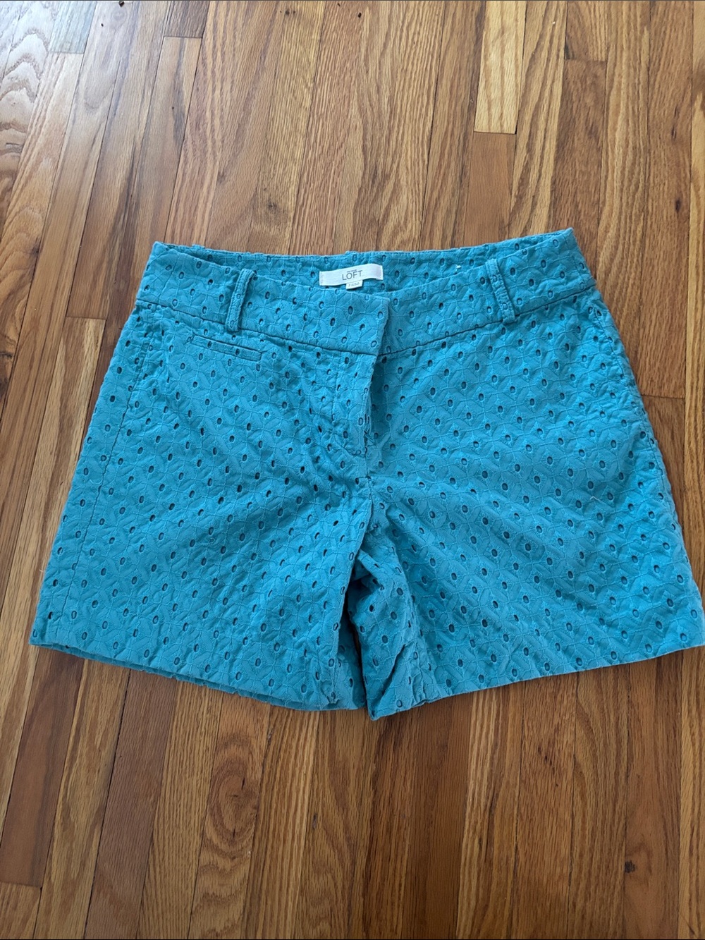 LOFT Teal Eyelet Bermuda Shorts